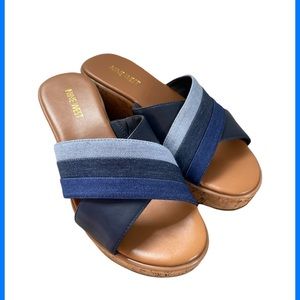 Nine West blue wedge slides